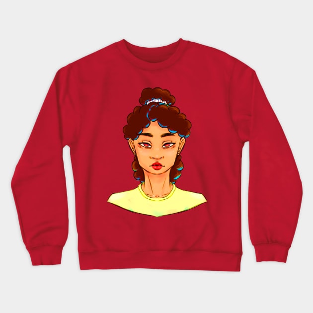 Pretty Girl With Curly Brown Hair And Bright Brown Eyes Crewneck Sweatshirt by Lillama Sketch